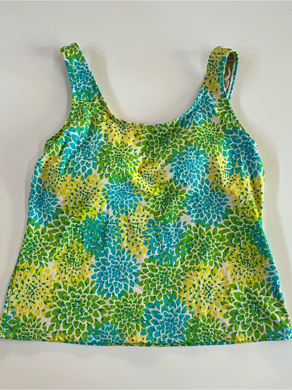 L.L. Bean Floral Scoop Tankini Blue Green Yellow size 14